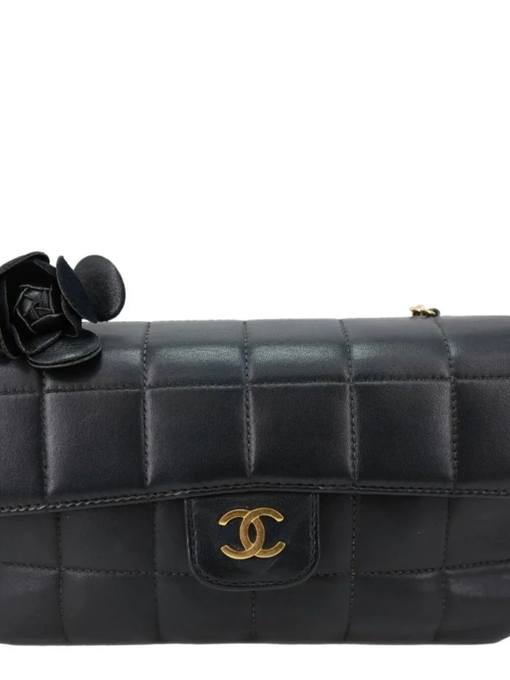 Chanel  Camellia Chocolate Bar Flap Mini Quilted Lambskin Leather Crossbody Bag